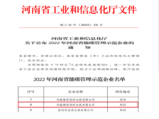 喜訊：公司獲得“2022年河南省能碳管理示范企業(yè)”榮譽稱號