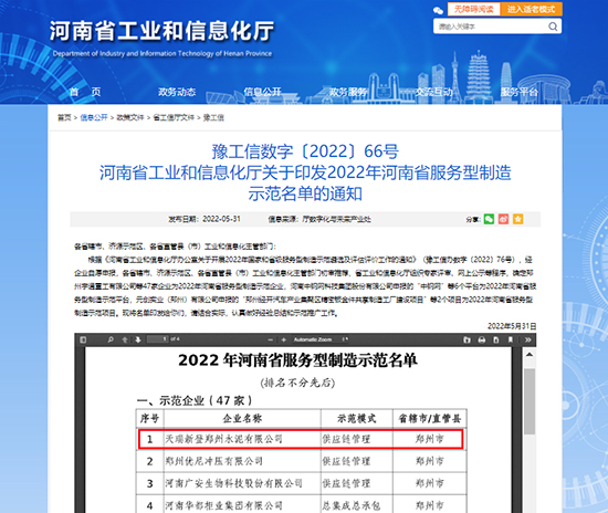 公司入選2022年河南省服務型制造示范企業